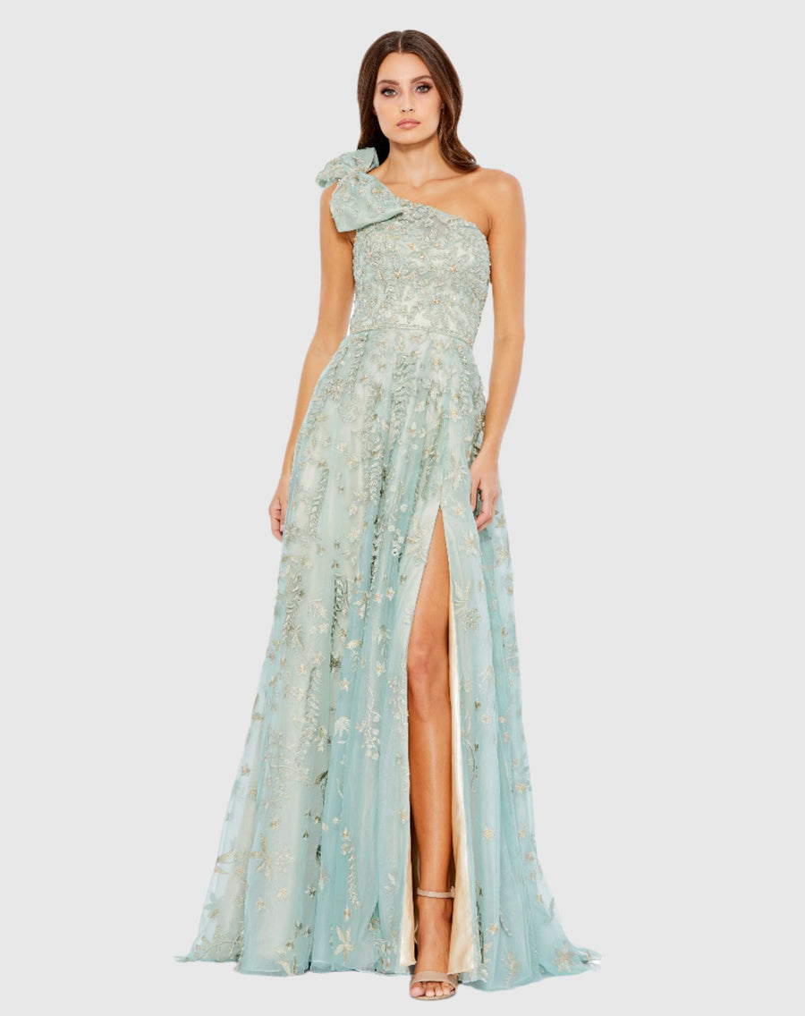 mac duggal sage green dress Mac Duggal 49333 Halter Neck Open Back Satin Dress With Slit