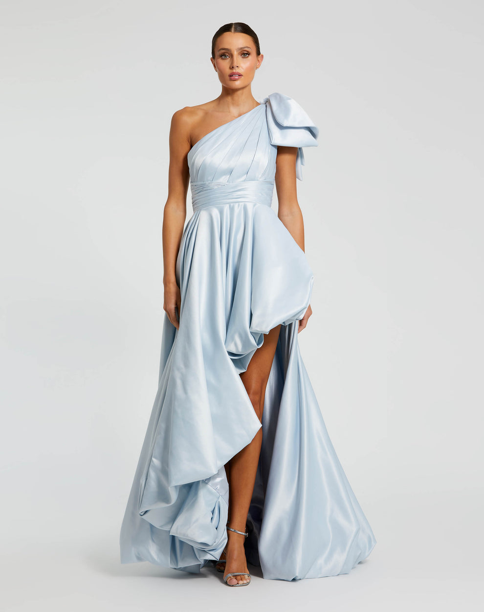 Mac Duggal - Blue Satin One Shoulder Bow Gown