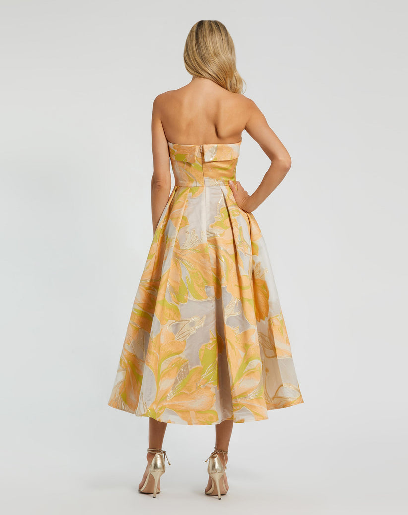 mac duggal gold strapless dress Gold Strapless Brocade Mini Dress with Pockets main image 1