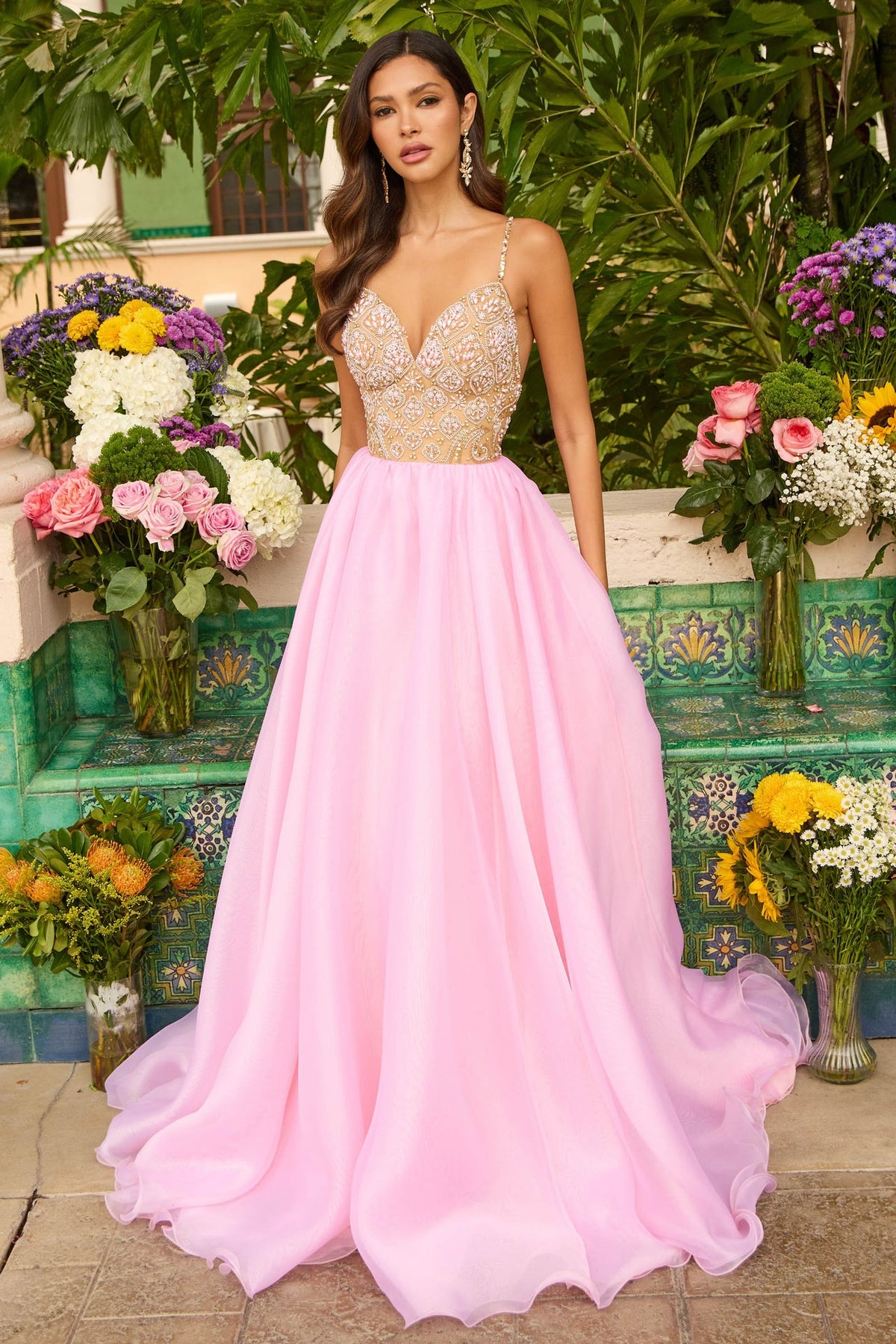 Pink Ball Gown Elegant Dusty Pink Illusion Lace Tulle Long Evening Dress  Lunss