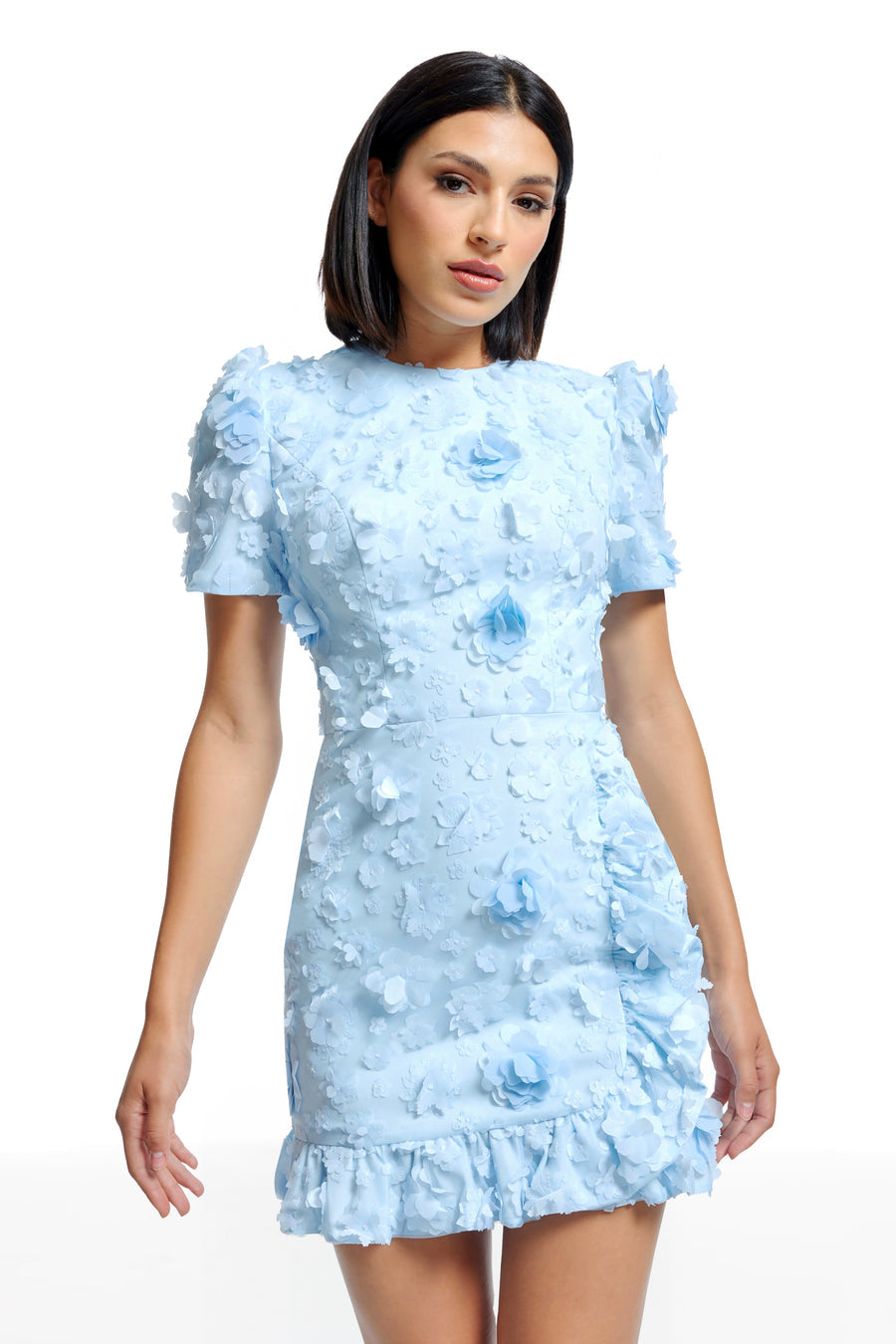 Dress The Population Women's Brittany Floral Appliqué Minidress - Sky Multi