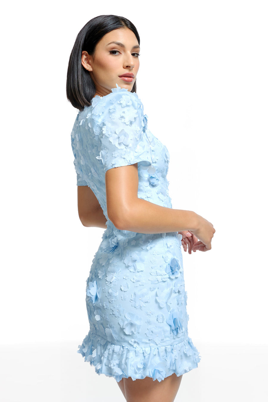 Dress The Population Women's Brittany Floral Appliqué Minidress - Sky Multi