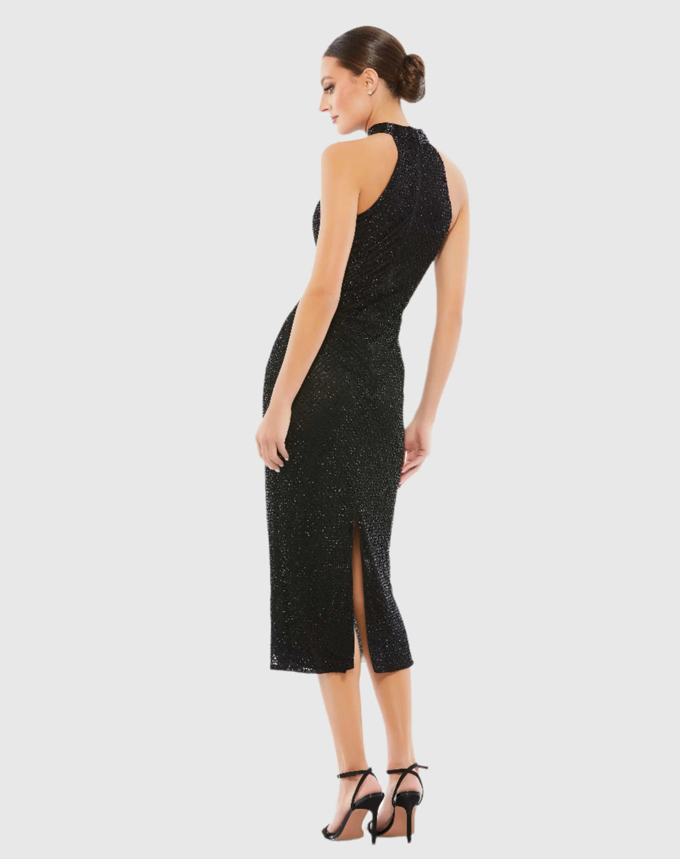 mac duggal black midi dress High Neck Halter Sleeveless Midi Dress