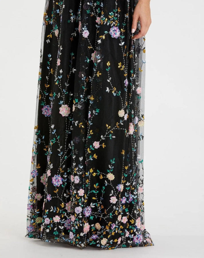 Mac Duggal Women's Embellished Illusion Butterfly Sleeve V Neck Gown - Black - Size 14 Mac Duggal Women's Embellished Illusion Butterfly Sleeve V Neck Gown - Black - Size 14