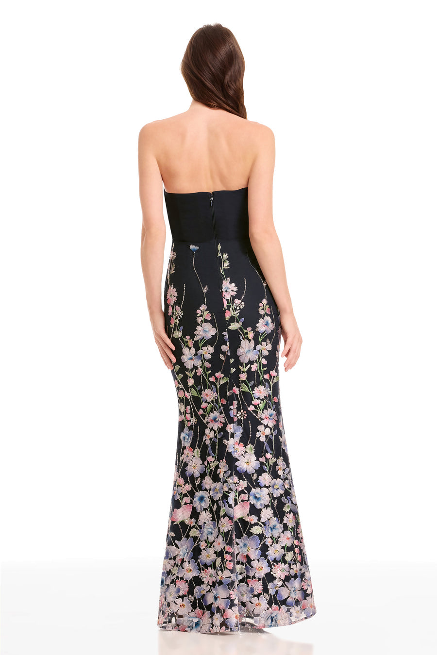 Dress The Population Women's Fernanda Embroidered Strapless Gown - Navy Multi - Size XXL
