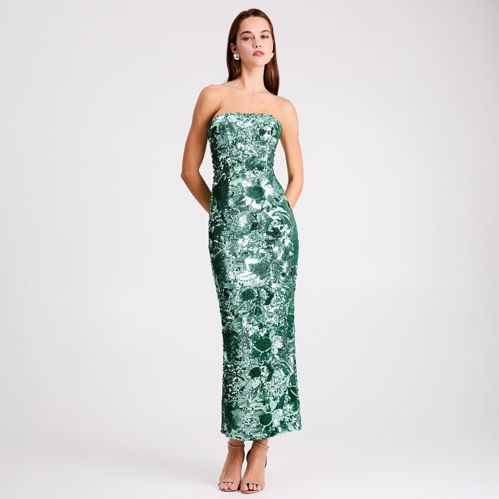 helsi leslie strapless sequin column midi dress Leslie Dress in Teal by HELSI
