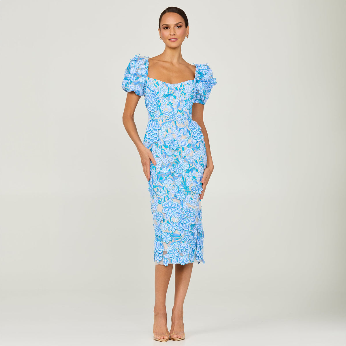 floral midi cocktail dress with sleeves Helsi Lucia – Mia Bella The Label