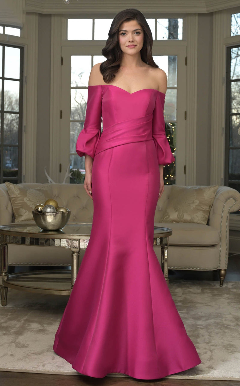 marsoni dresses by Colors MV1360 Off-The-Shoulder Pleated Neckline Three-Quarter Sleeves Draped Wrap Bodice Mother of the Bride Dress The asymmetrical off Marsoni by Colors MV1288 Couture