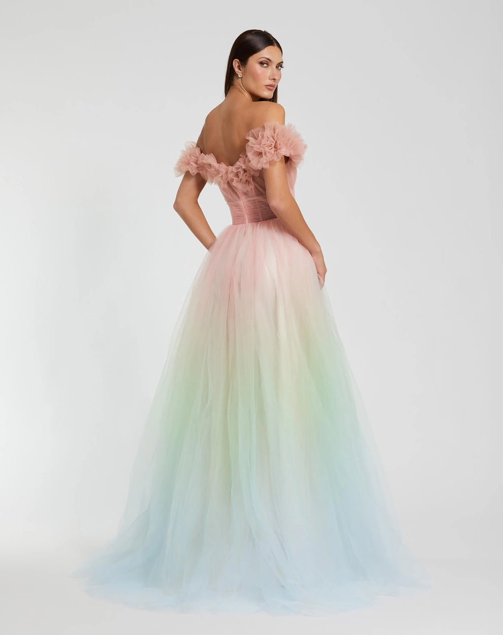 peruvian typical dress Mac Duggal - Multicolor Off The Shoulder Ombre Tulle Ballgown