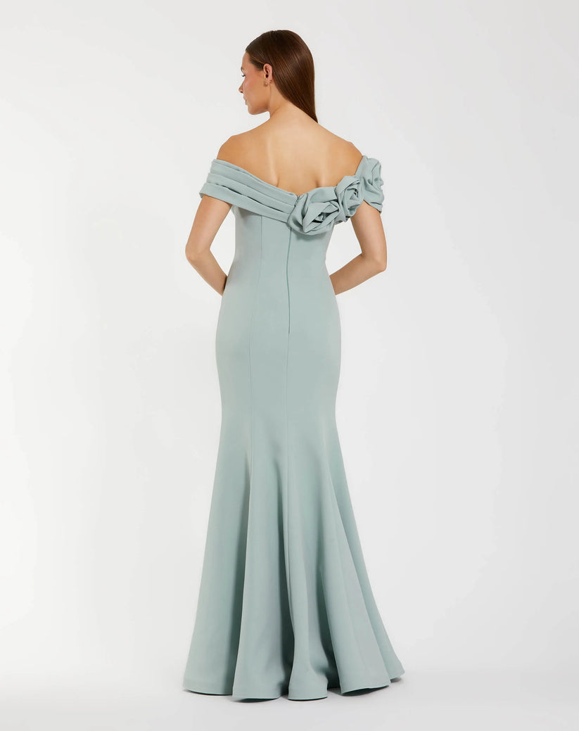 Mac Duggal Women's Off The Shoulder Crepe Mermaid Gown - Green - Size 14 - Sage Mac Duggal Women's Off The Shoulder Crepe Mermaid Gown - Green - Size 14 - Sage