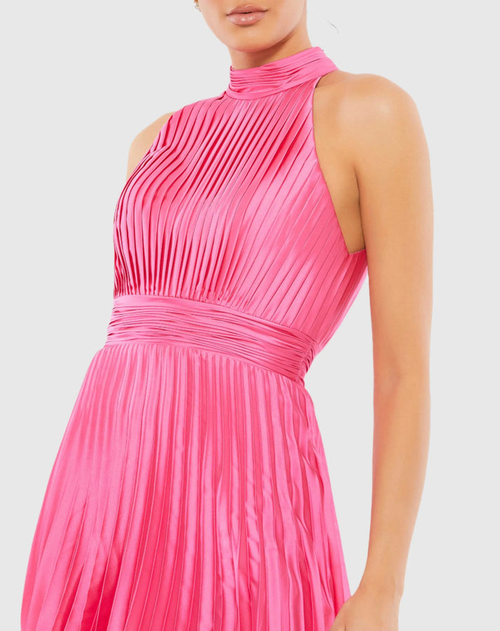 Pink Pleated Halter Neck Mini Dress - Mac Duggal US 10