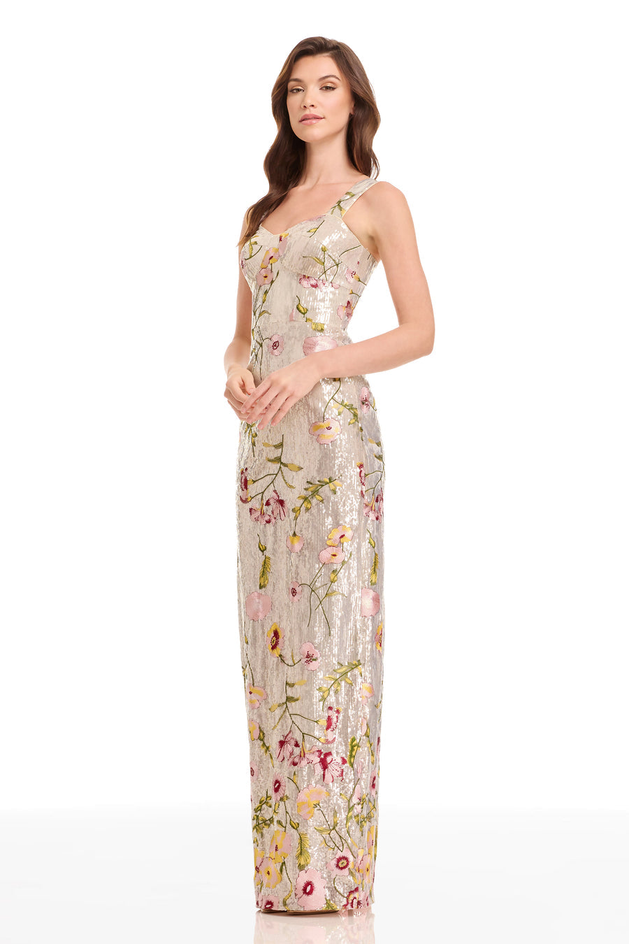 Dress The Population Women's Reese Embroidered Floral Gown - Champagne Multi