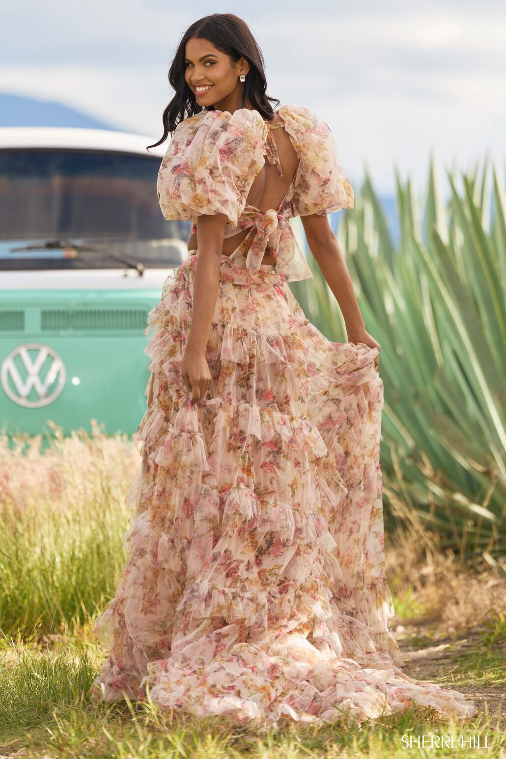 Sherri Hill 55547 - Floral Print Two Piece Prom Gown 4 / Nude Print - Shop Sherri Hill Dresses On Couture Candy at CoutureCandy.com