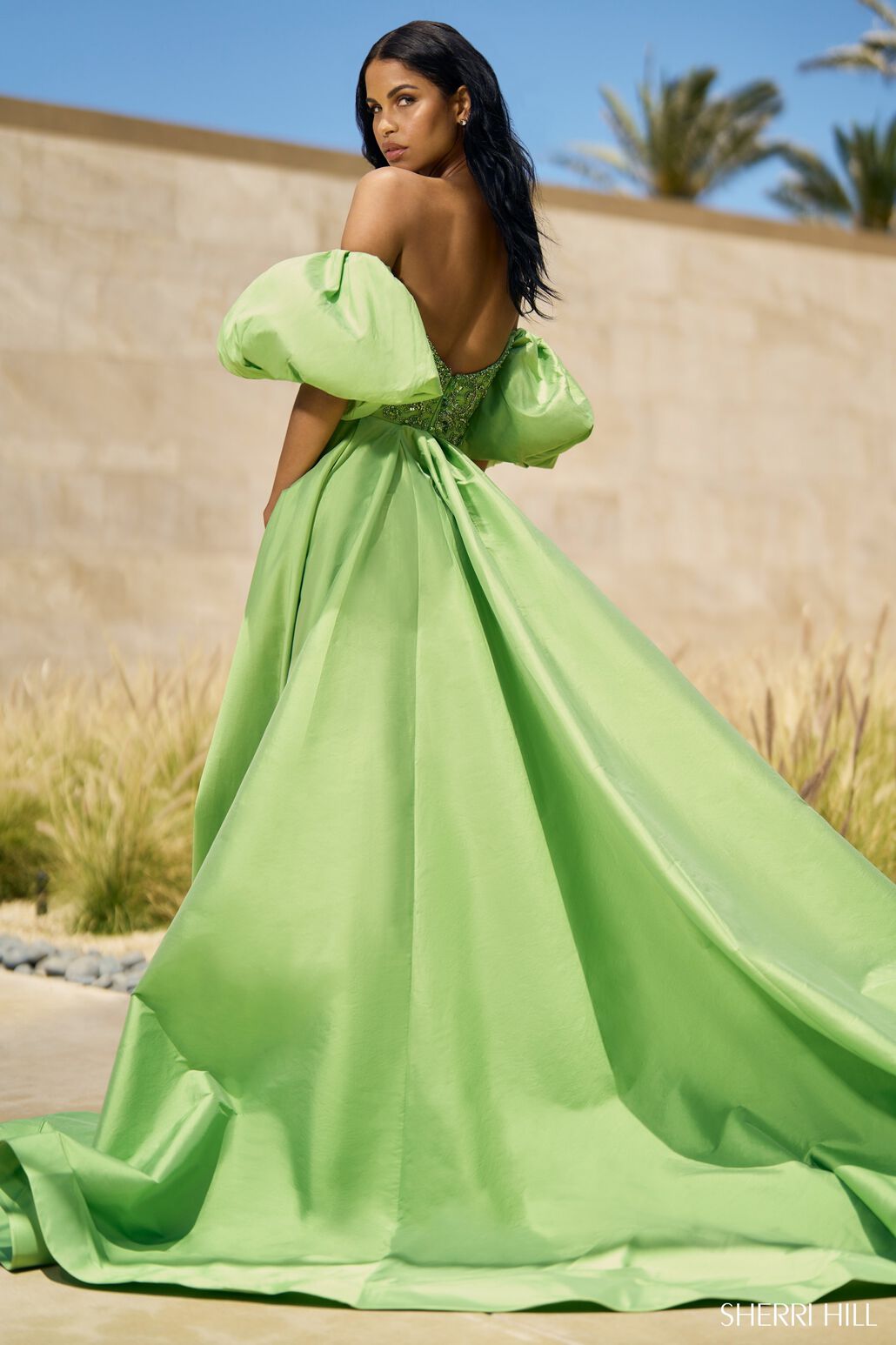 green emerald velvet dress Sherri Hill 55284 Prom Dress - Fuchsia