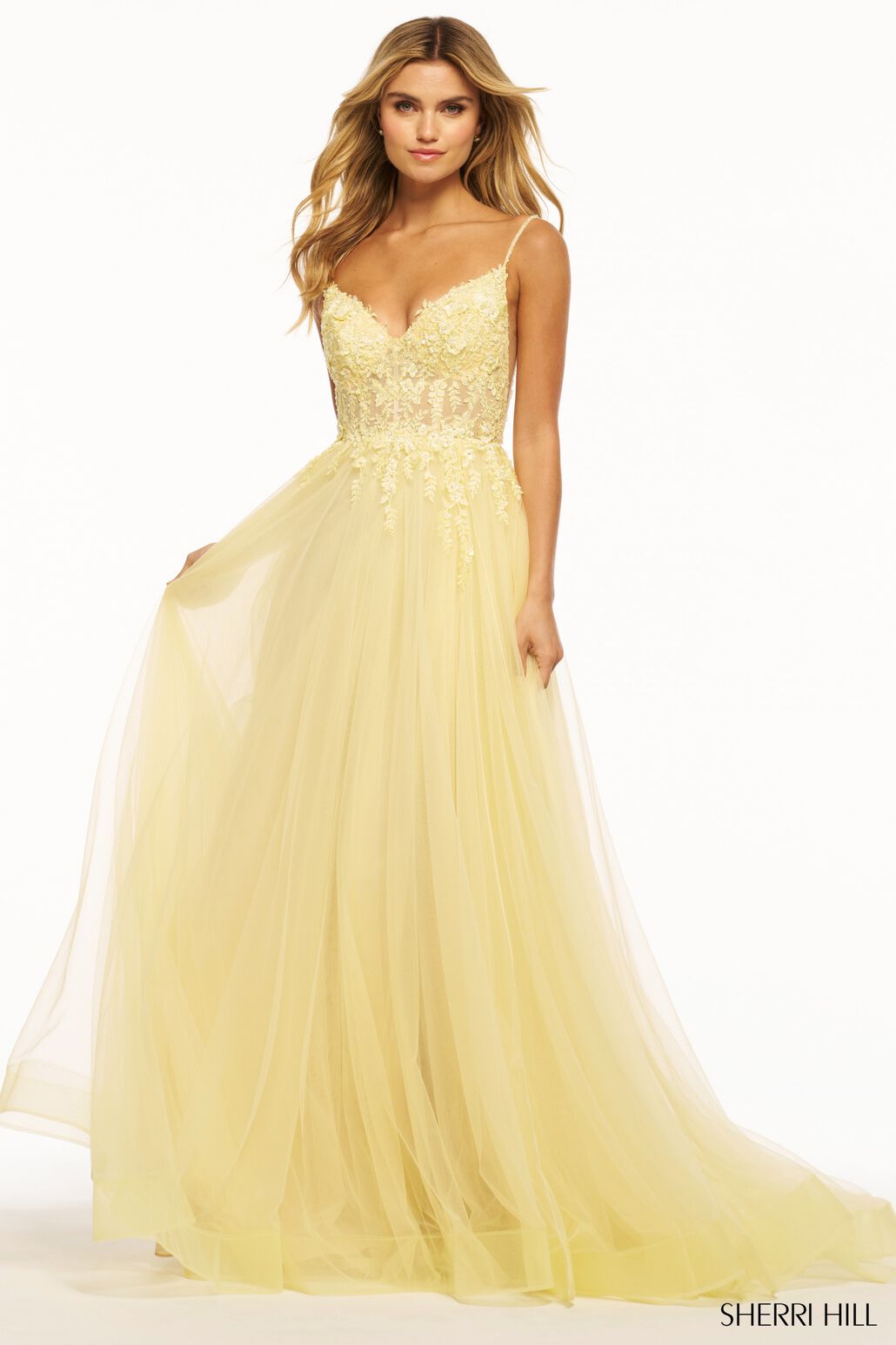 sherri hill yellow prom dress Strapless Cut Out Ruffle 56870 Sherri Hill 55998 Tulle A Sherri Hill 55998 00