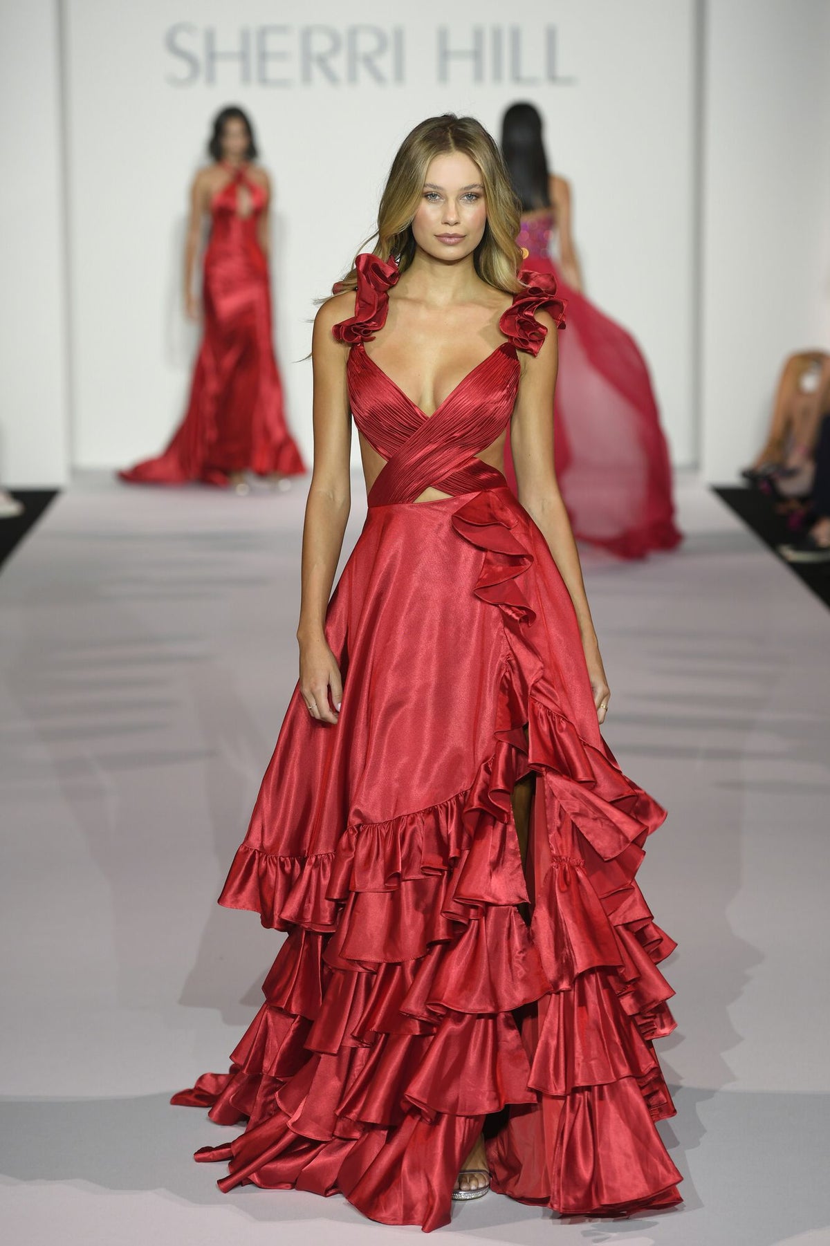 fitted lace wedding dress Amari Midi Dress in Tulip Fields Red