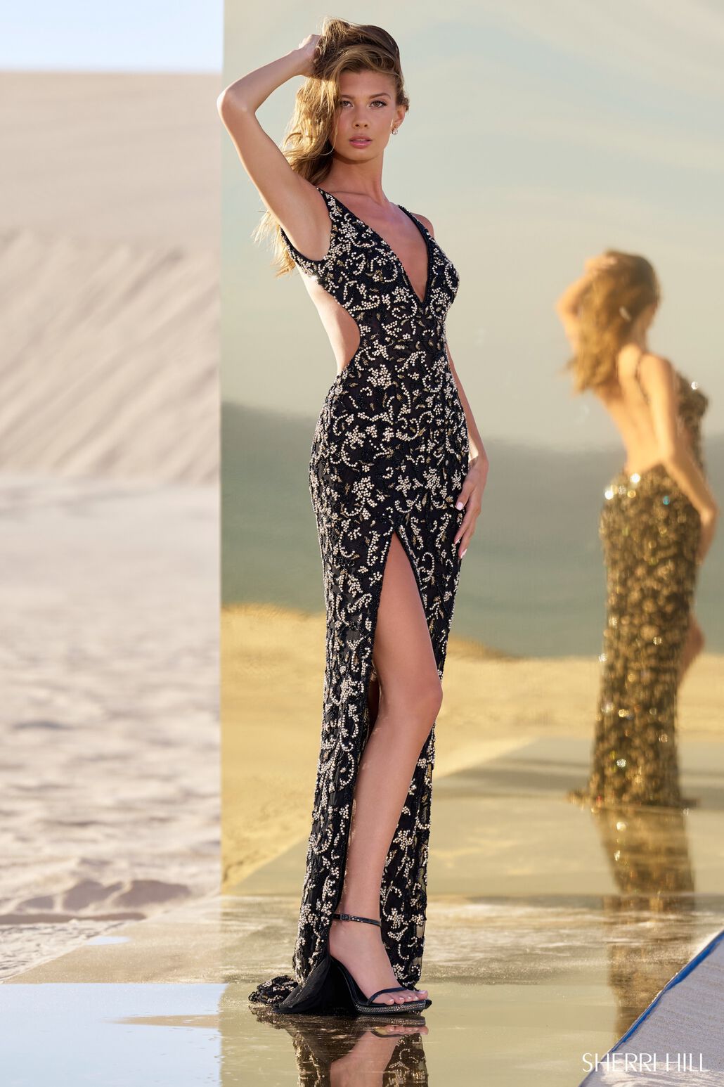 Sherri Hill 56671 Prom Dress - Black/Gold/Gunmetal