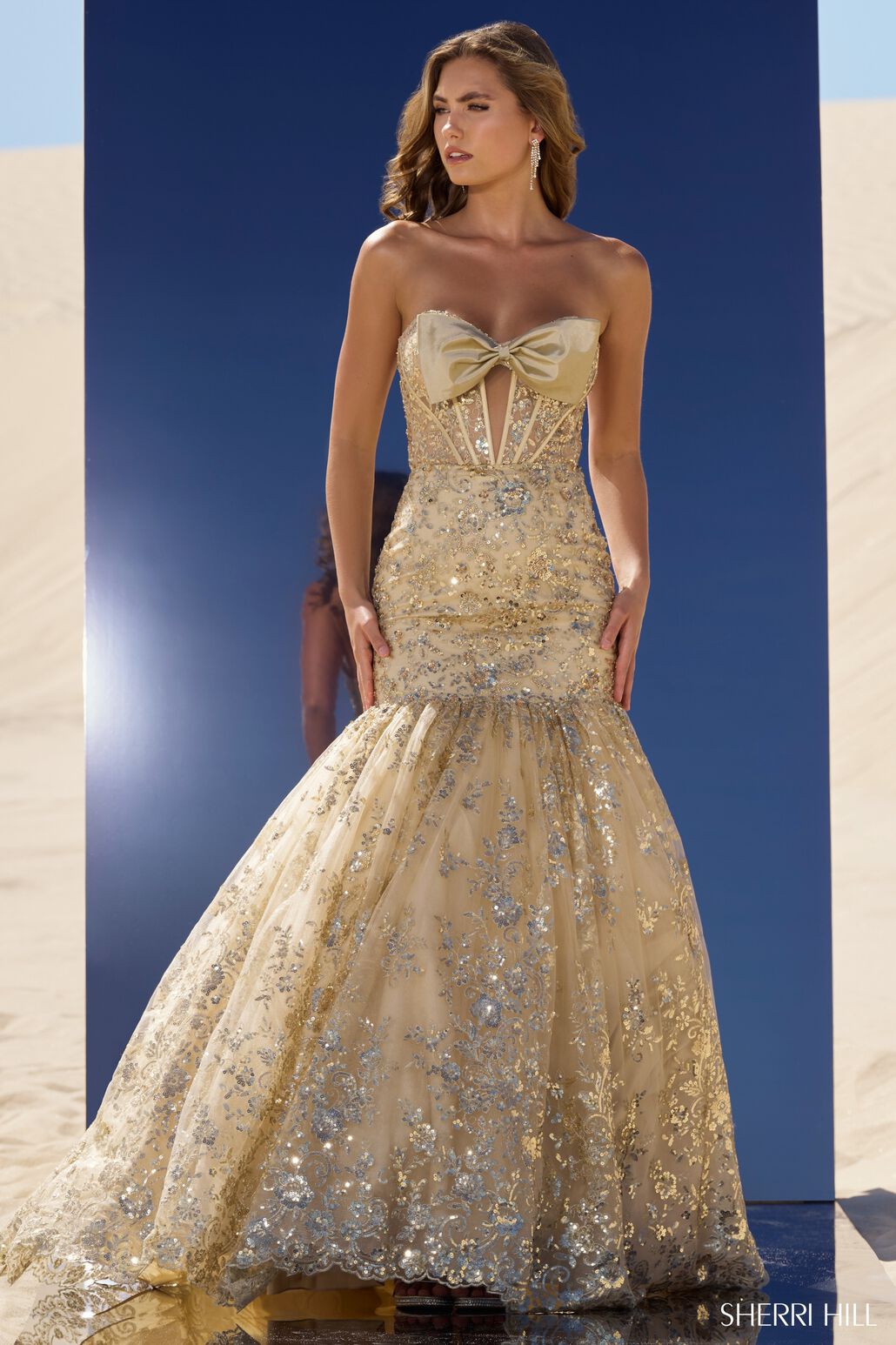 fitted lace wedding dress Sherri Hill 55320 main image 1