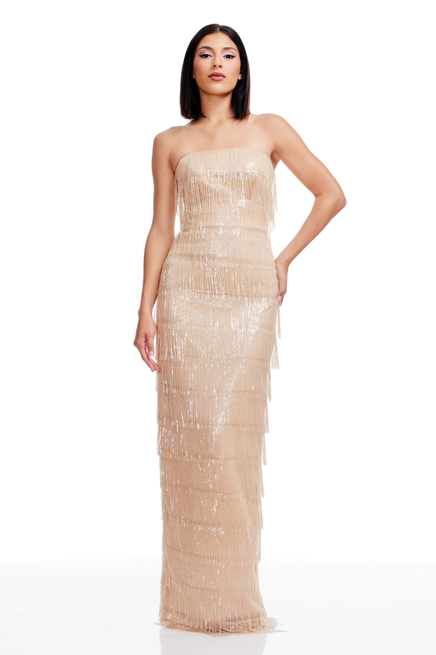 Dress The Population Tanya Beaded Fringe Gown