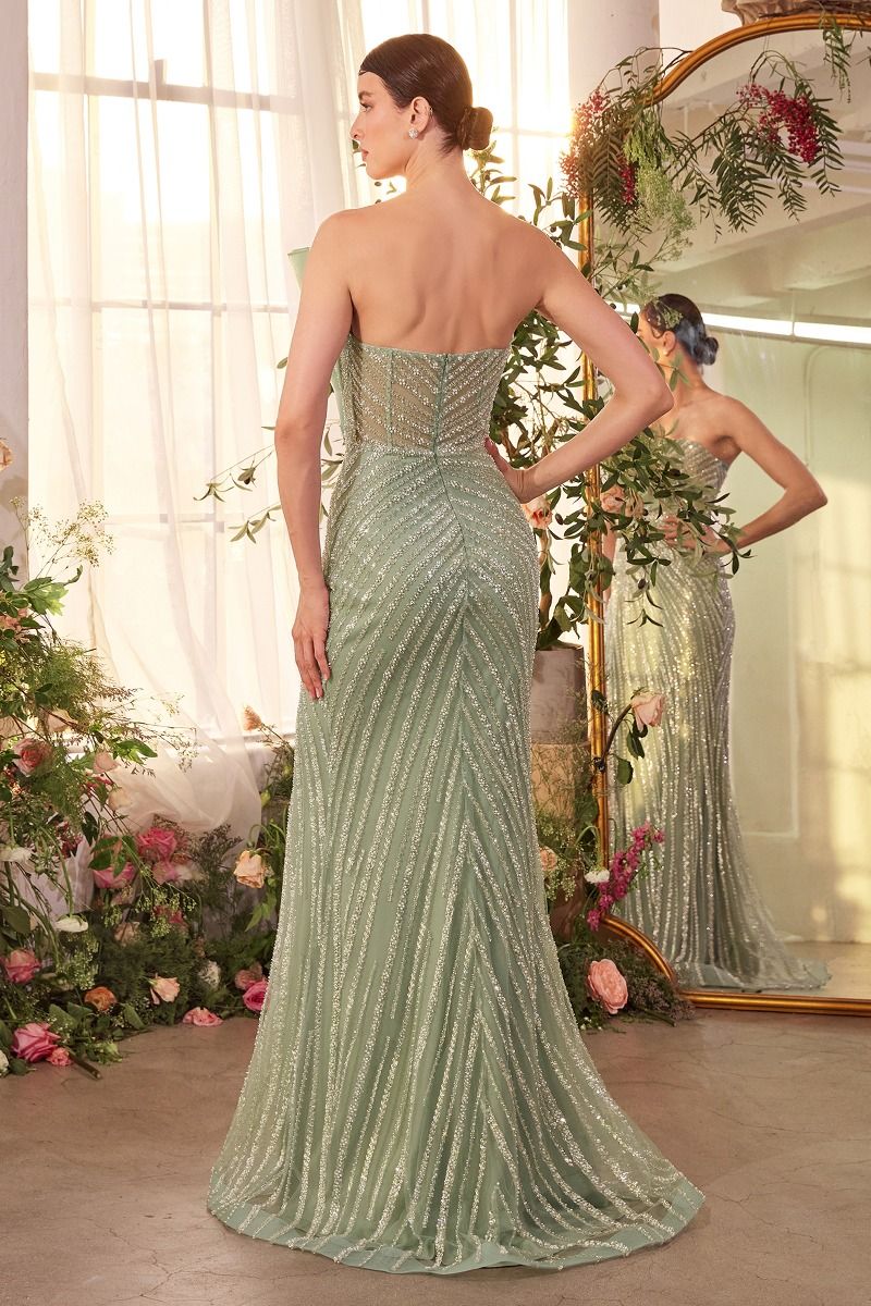 andrea and leo green dress Andrea Leo 3D floral applique long strapless dress with fitted slit skirt A1117 10 / Mauve main image 0