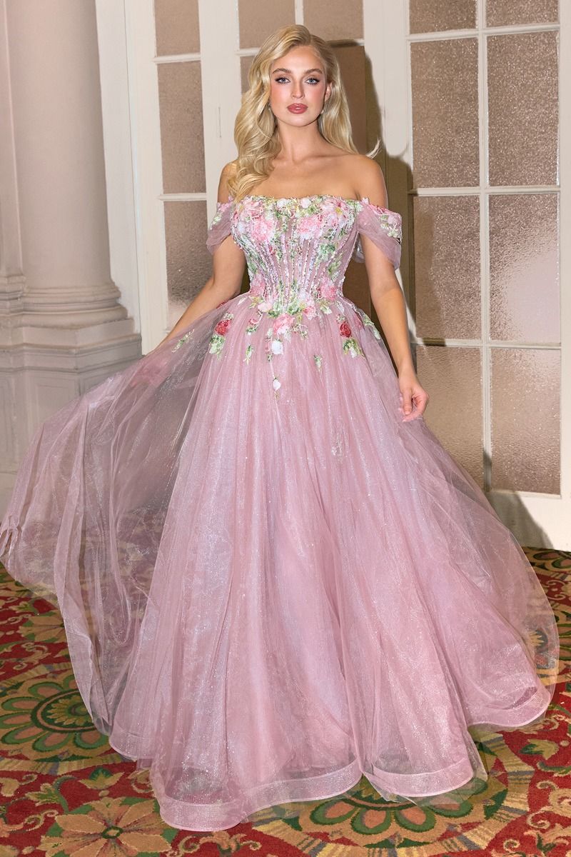 Andrea & Leo A1479 Off-Shoulder A-Line Gown With 3D Floral Appliqués Mauve / 12