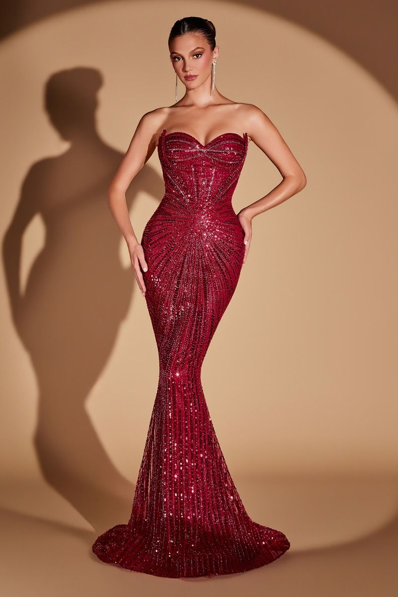ladivine burgundy dress CD0108 – Mia Bella The Label shoulder evening gowns with