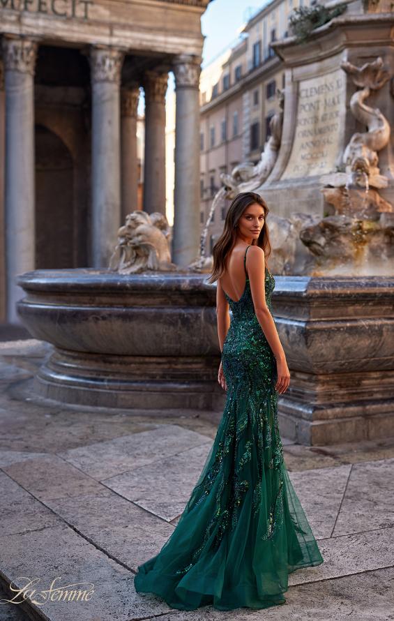 green emerald velvet dress La Femme 32049 – Mia Bella The Label