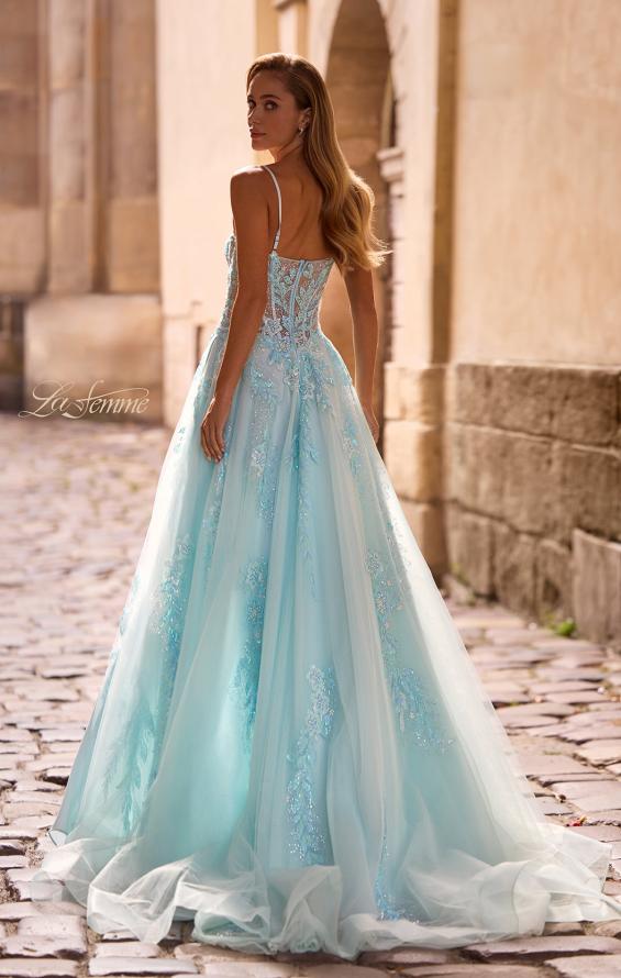 open lace back dress Mint Green Tulle A Line V Neck Prom Dresses with Lace PL409 main image 1