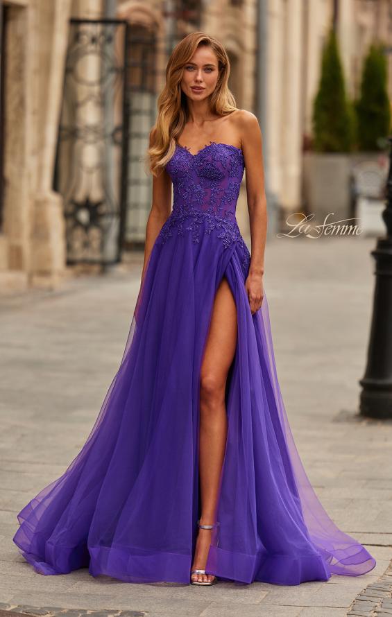 strapless open back dress La Femme 33398 Long Prom Dress Royal Purple / 6 main image 1
