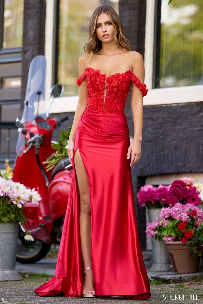 sherri hill red off the shoulder dress Sherri Hill 56176 – Mia Bella The Label