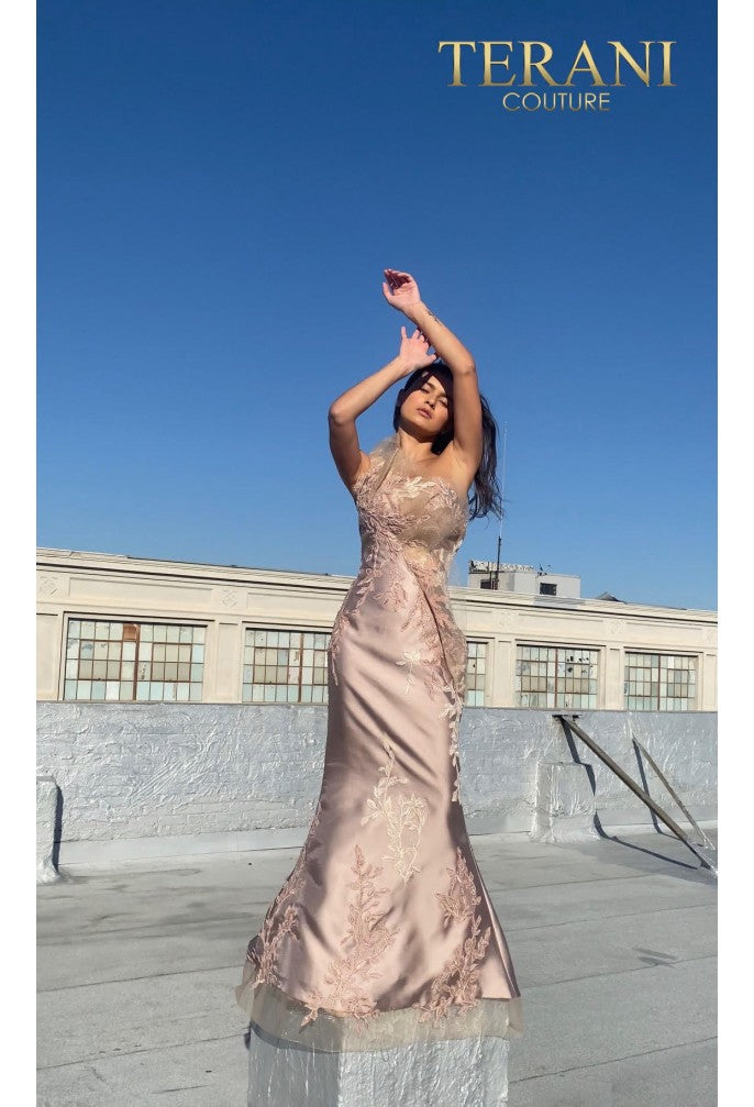 terani couture formal dress Strapless Straight Neck Floor-Length Satin Formal A-Line Terani Couture 262E7082
