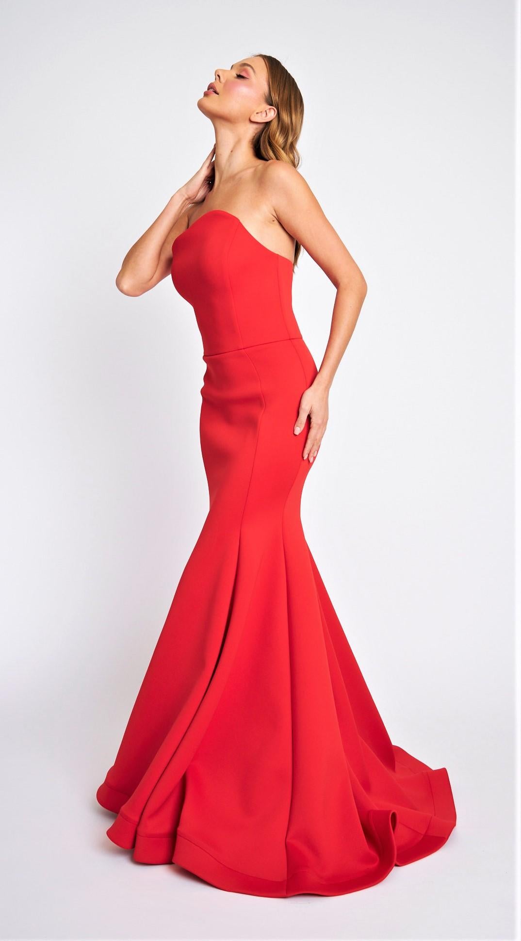 strapless open back dress Nicole Bakti Strapless Asymmetrical Jersey Gown – The Showroom Charleston main image 0