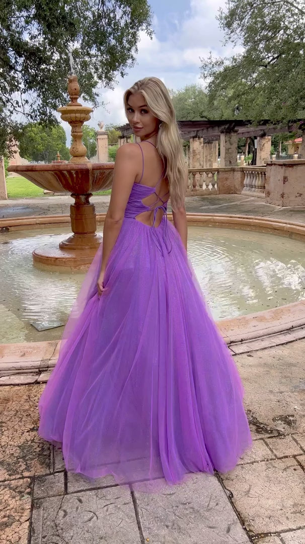 Aqua and Purple Prom Dresses