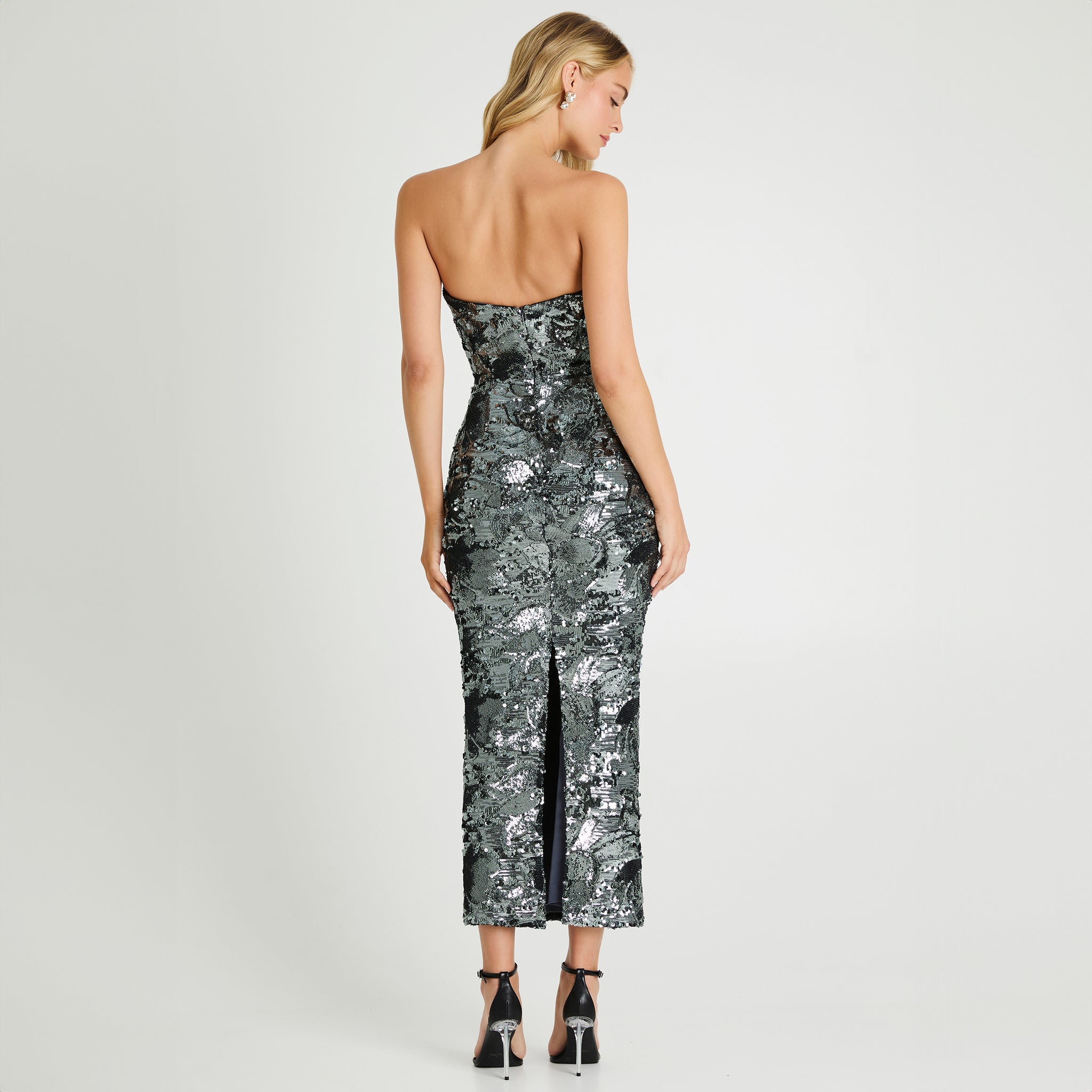 helsi leslie strapless sequin sheath midi dress HELSI Women's Leslie Pattern Sequin Strapless Gown - Blue