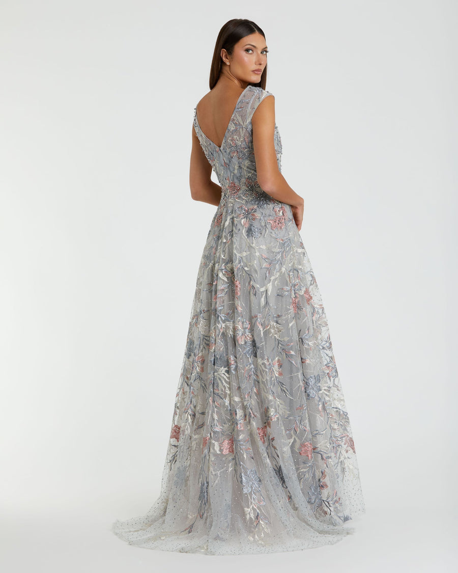 Mac Duggal Embroidered Illusion Cap-Sleeve A-Line Gown - Cinnamon Mac Duggal Embroidered Illusion Cap-Sleeve A-Line Gown - Cinnamon