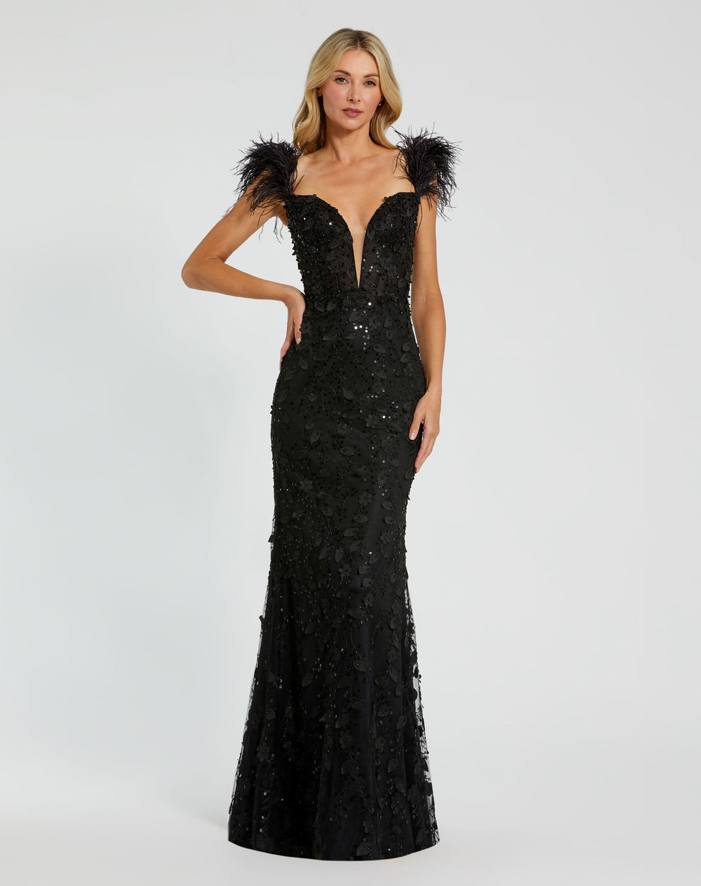 Mac Duggal☆スクープネック ストライプビーズ付 Aライン ドレス Mac Duggal Designer Dresses and Gowns – Mydressline