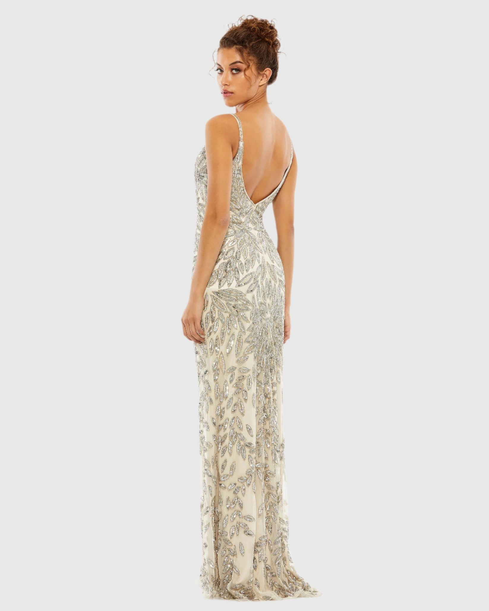 MAC DUGGAL 豪華レースボートネック ロングドレス Platinum Gold Mac Duggal – tagged