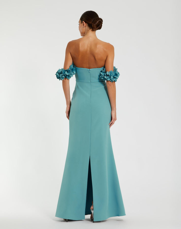 Mac Duggal Women's Crepe 3D Flower Off-The-Shoulder Gown - Rose - Size 10 Mac Duggal Women's Crepe 3D Flower Off-The-Shoulder Gown - Rose - Size 10