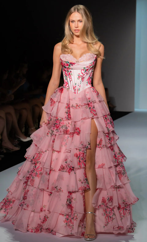 sherri hill satin chiffon ruffle prom dress 56228 Sherri Hill 56228 Lace-Up Back Ruffle Dress