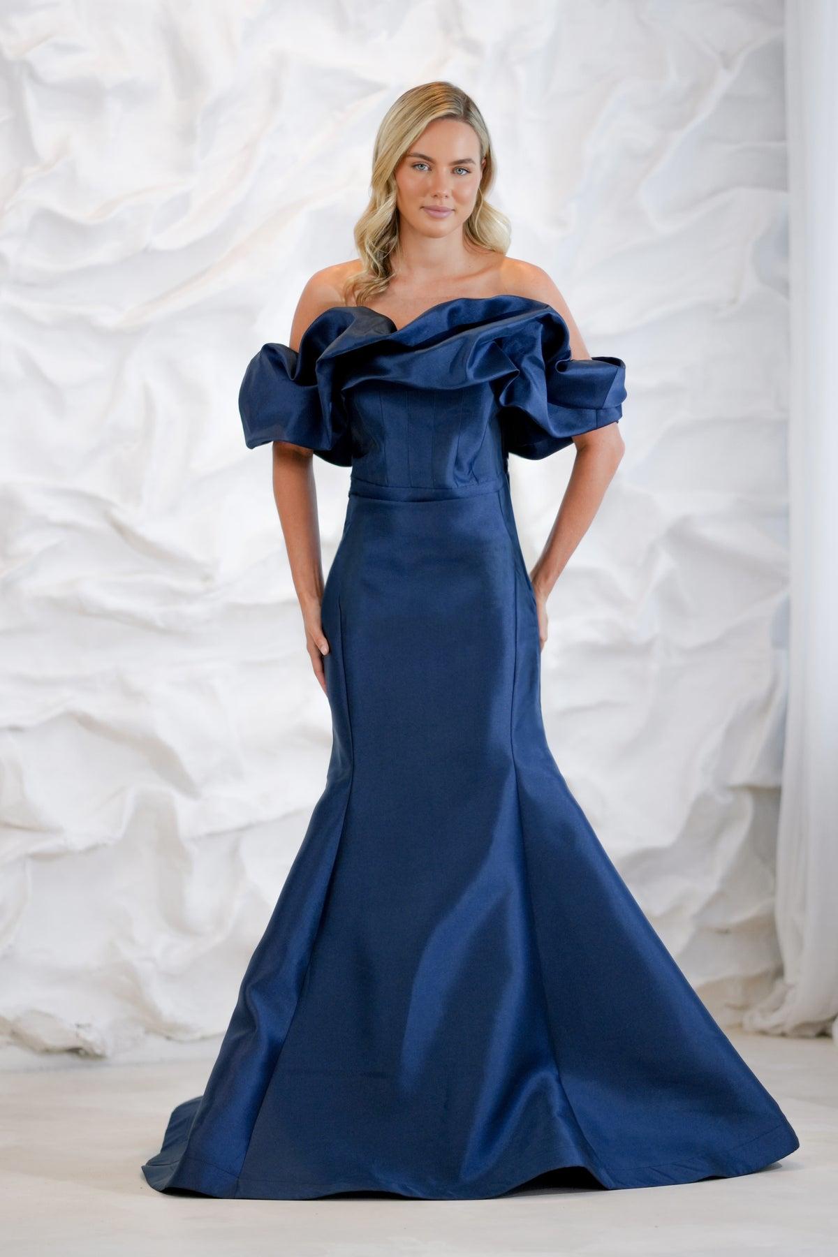 nicole bakti off the shoulder dress Nicole Bakti 7176 -Off-Shoulder Metallic Printed Evening Dress