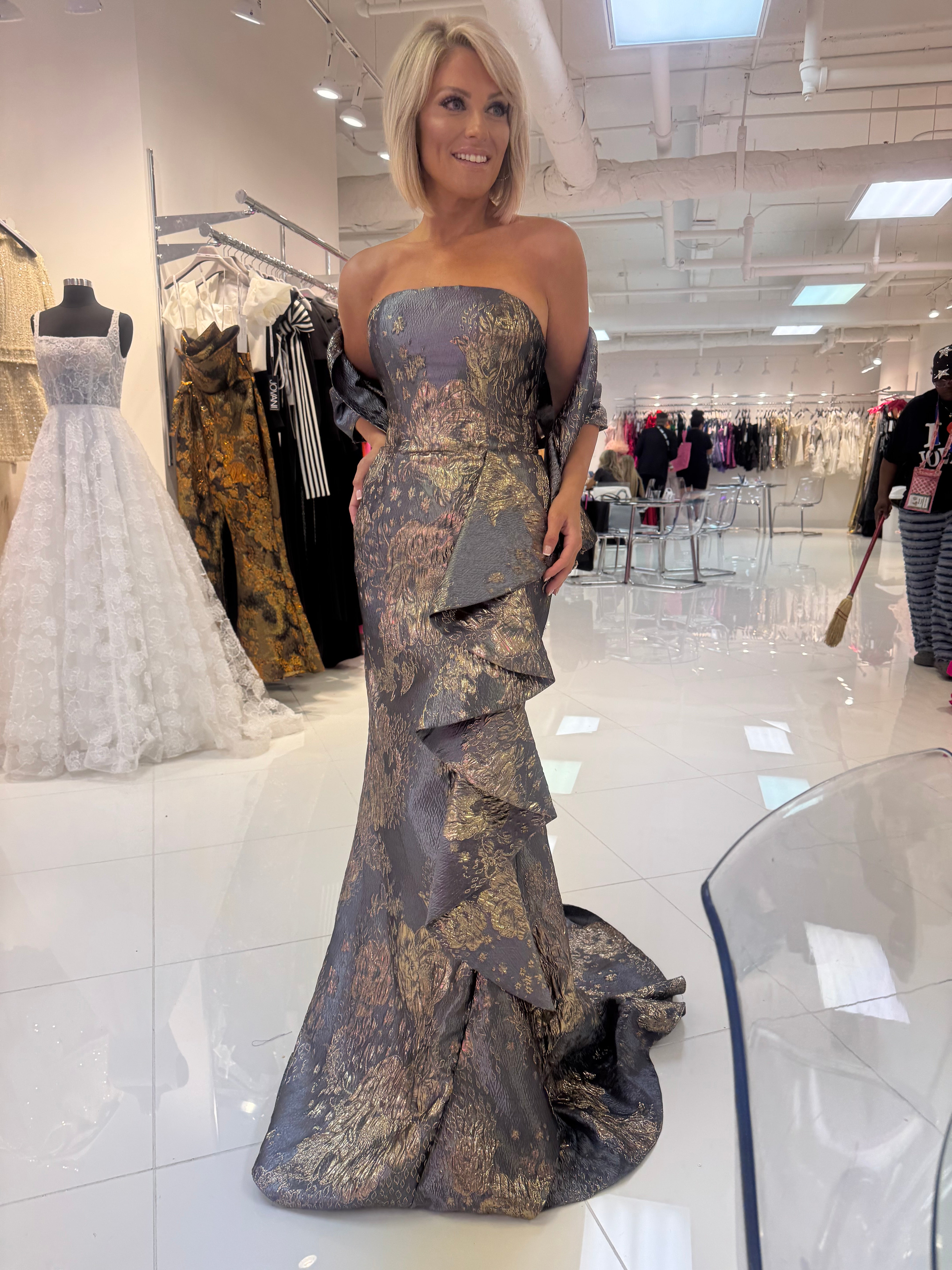 jovani strapless champagne dress Strapless Couture Beaded Mermaid Gown With Overskirt 50204