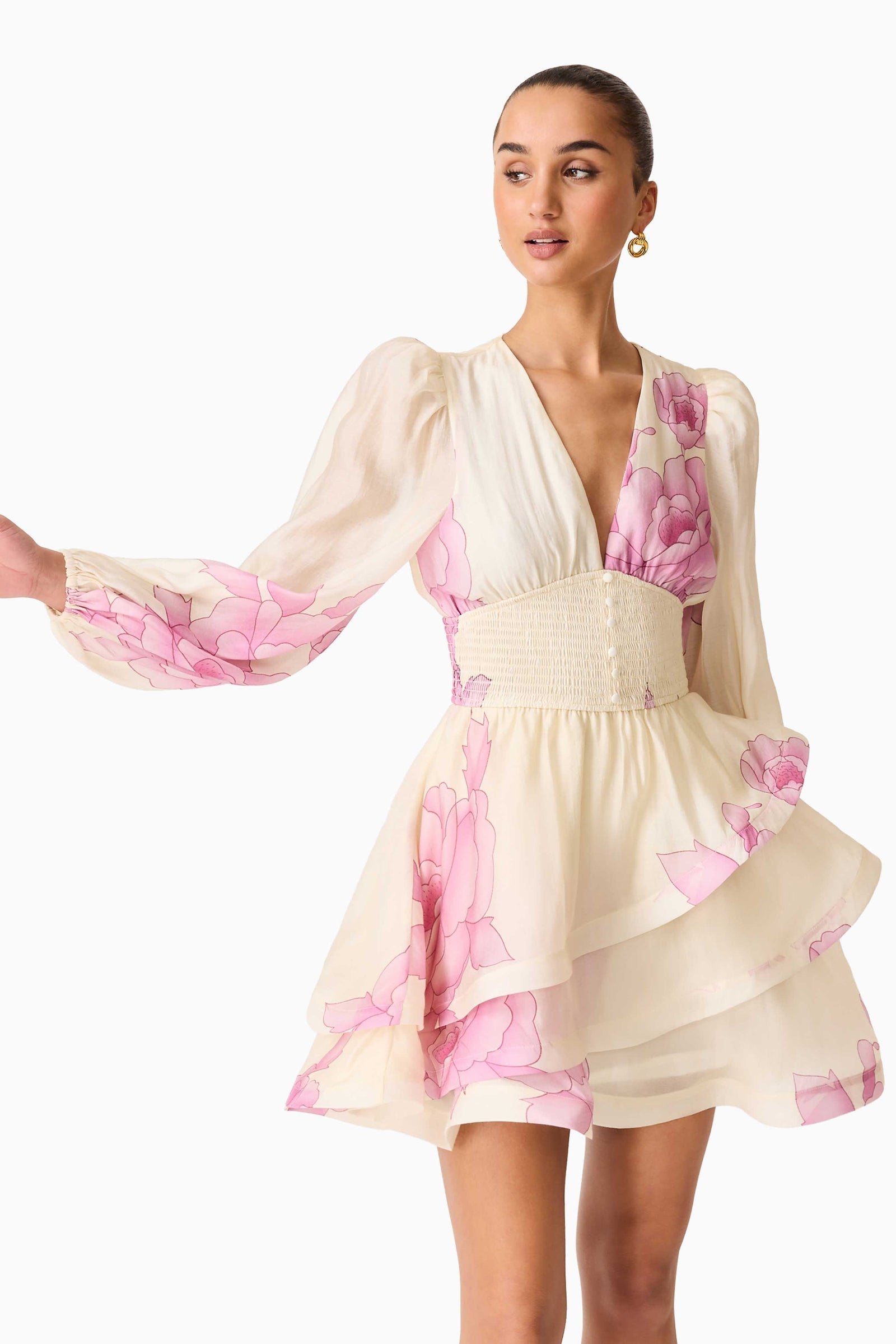 elliatt pink flower dress Elliatt Floralie Strapless Gown in Pink Floral TrenLend