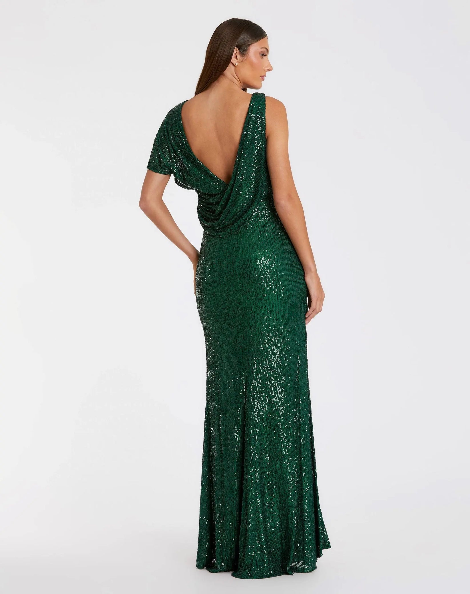 Mac Duggal Women's Sequined Asymmetrical Draped Trumpet Gown - Green - Size 2 - Emerald Mac Duggal Women's Sequined Asymmetrical Draped Trumpet Gown - Green - Size 2 - Emerald