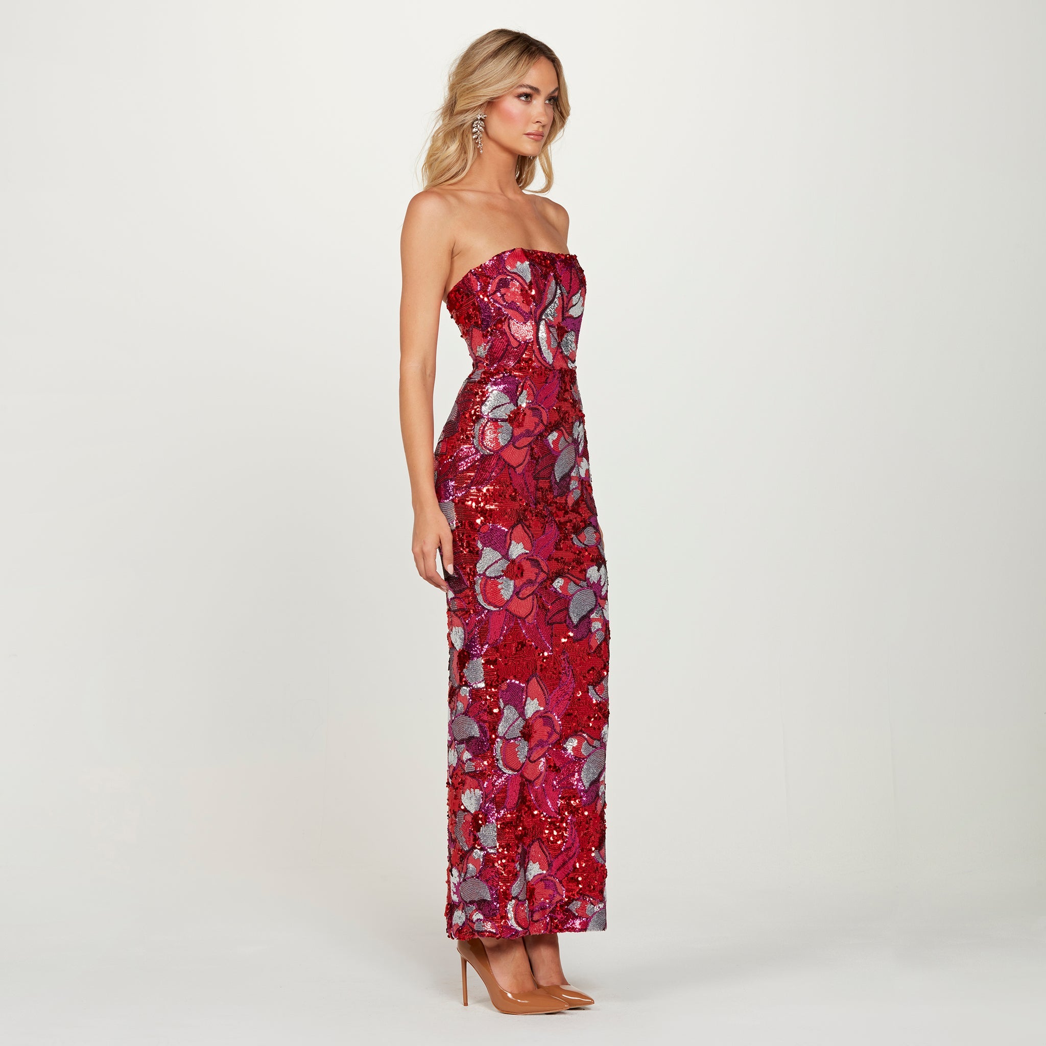 helsa red strapless dress Helsa Red Crinkle Gown by Helsa