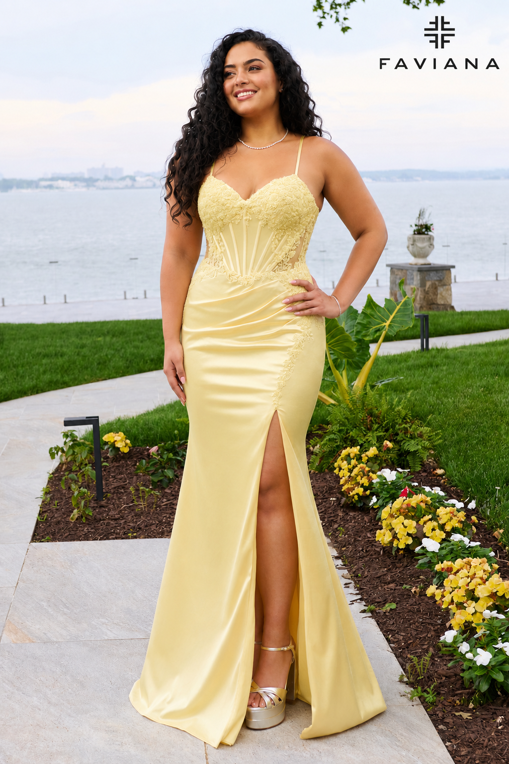 Faviana 11605 Light Yellow Front (Plus Size)