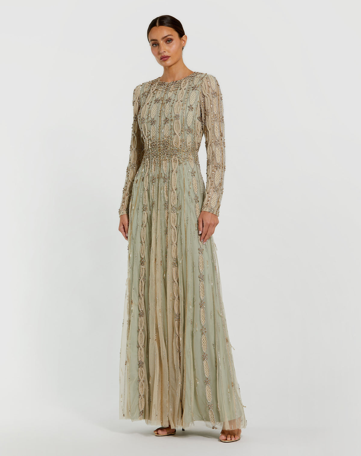 Mac Duggal 10077 Nude Sage front