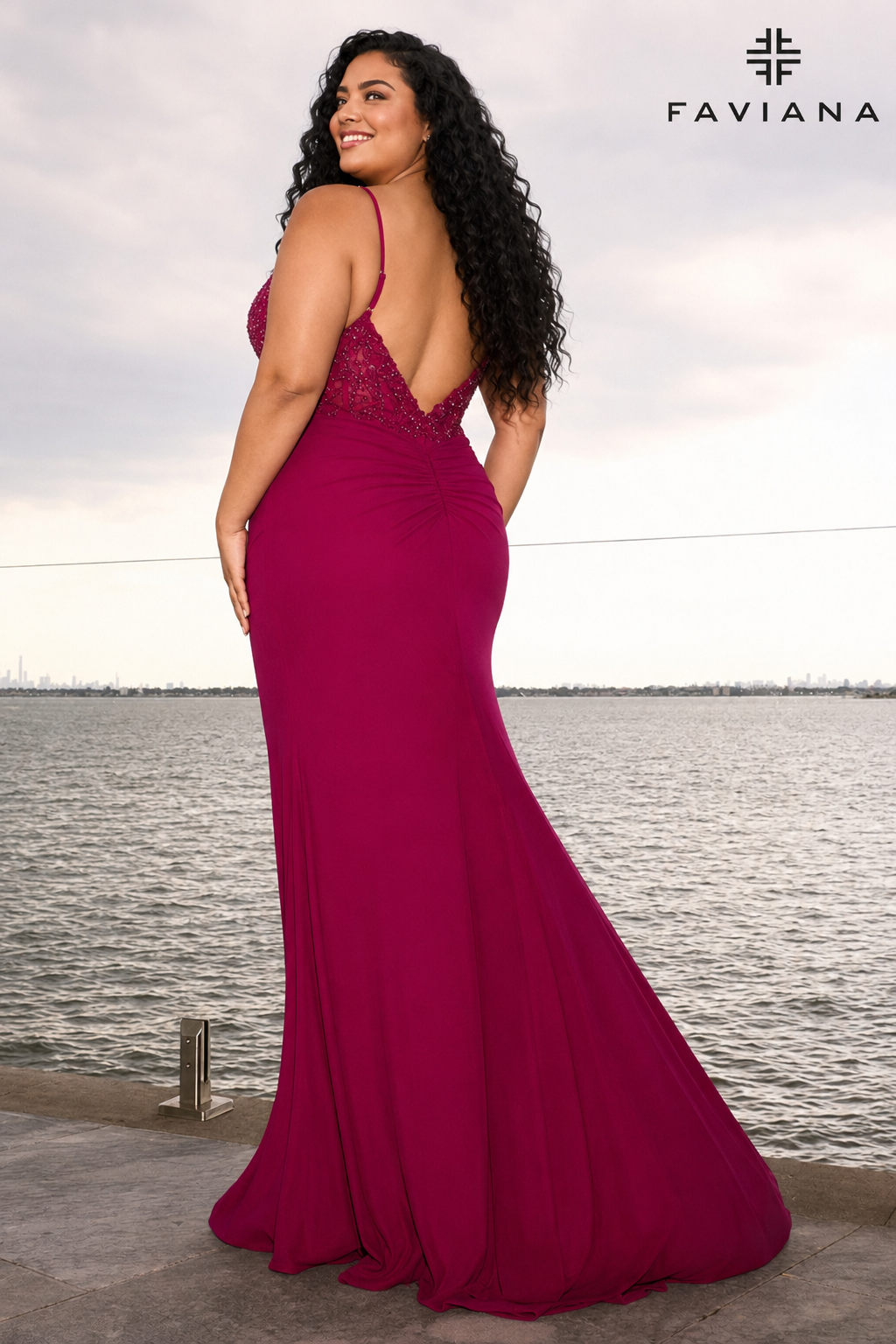 Faviana 11653 Bright Raspberry Back (Plus Size)