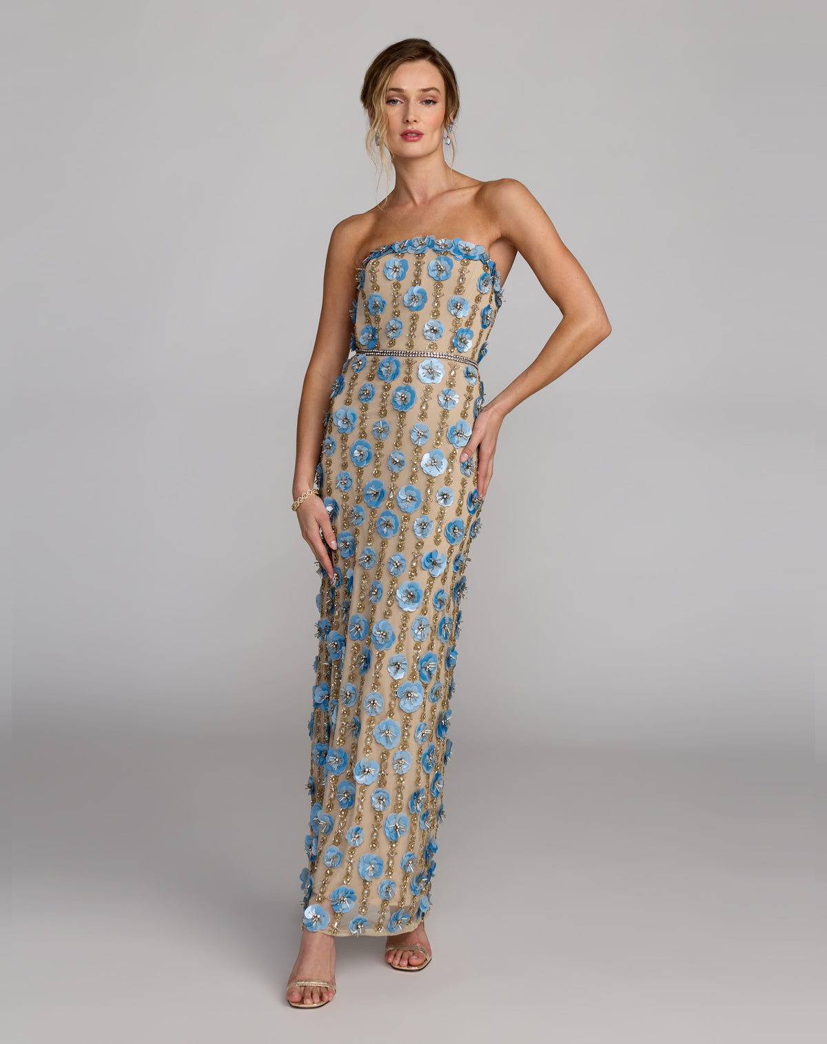 Mac Duggal 10128 Nude Blue front