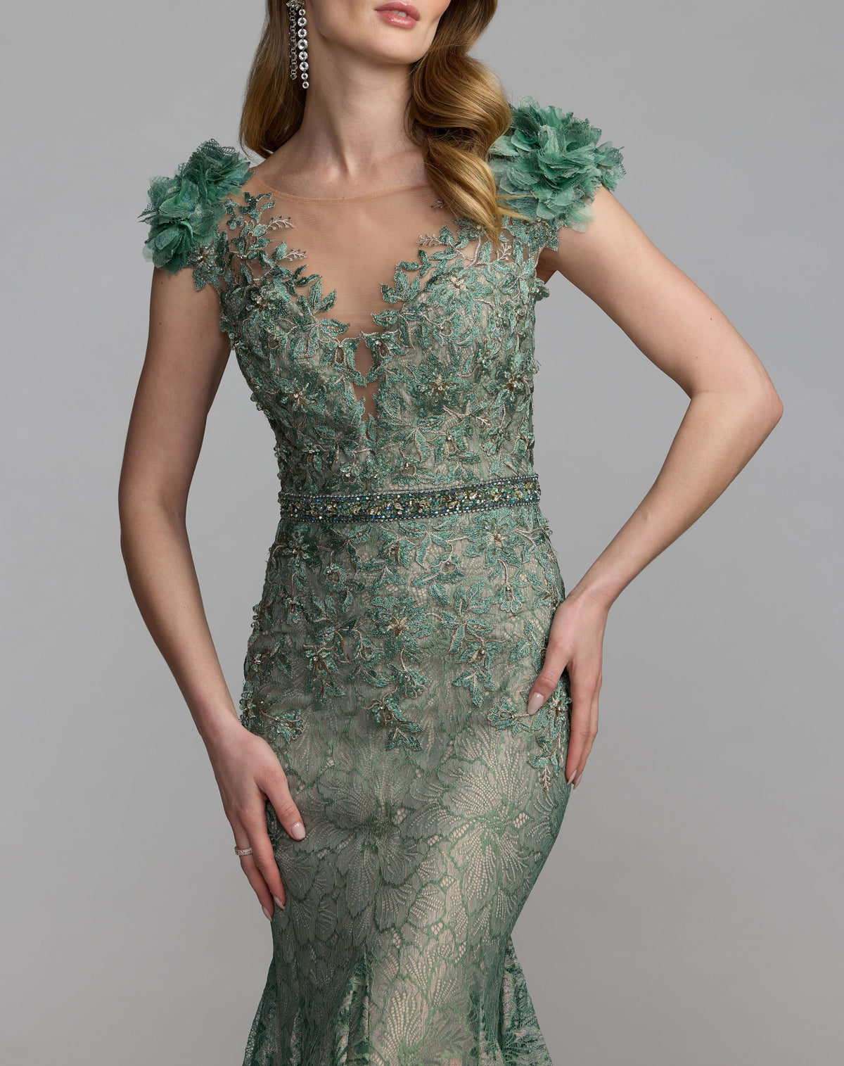 Mac Duggal 79368 Sage close-up