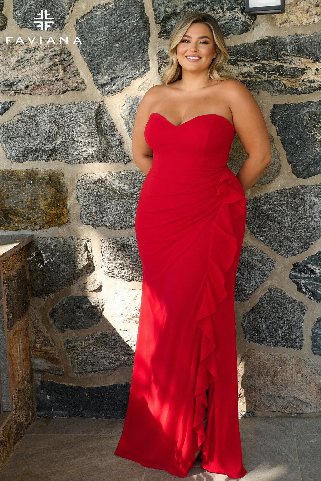 Faviana 11673 Red Front (Plus Size)